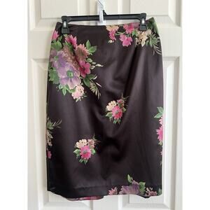 WORTH Women's Chocolate Brown 100% Silk Floral Vintage Pencil Skirt Sz 4
